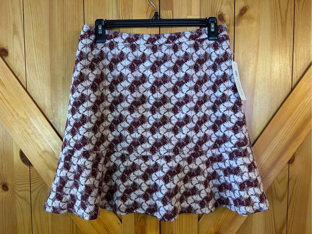 Margaret M Ariadne Knit A-Line Skirt MEDIUM Burgundy Wine Ivory nwt (0521)